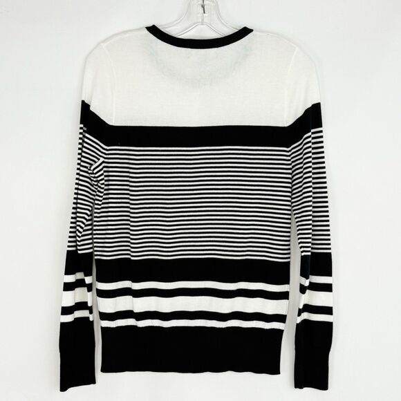 Lands End Womens Nautical Striped Cardigan Small Black White 100% Supima Cotton - Picture 2 of 16